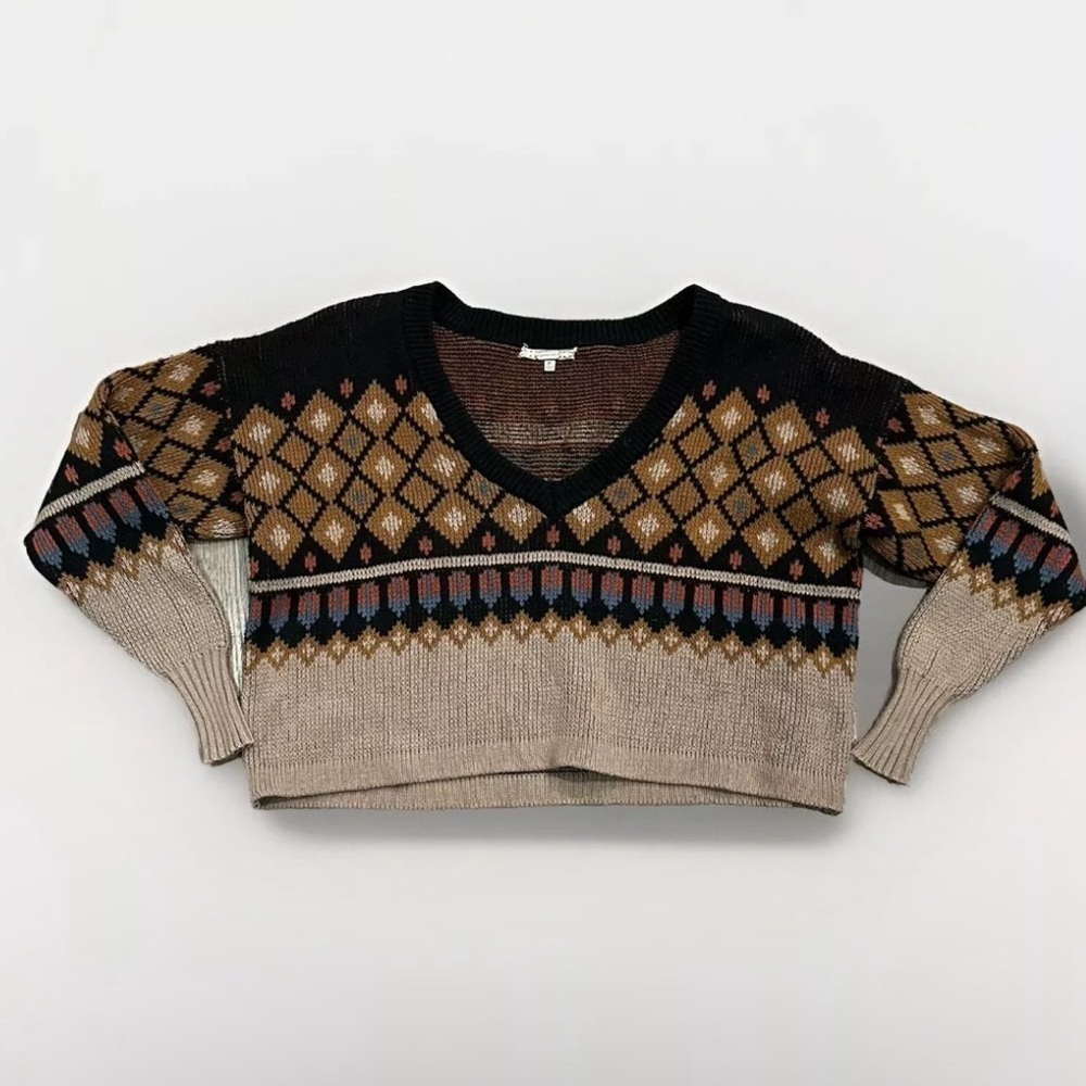 Gimmicks By Bke Buckle Women's Sweater Size M Fair Isle Cropped Oversized Boho